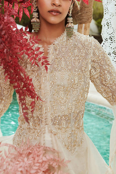 Ridhima Bhasin Ivory embroidered peplum jacket set RBSSMYS2205