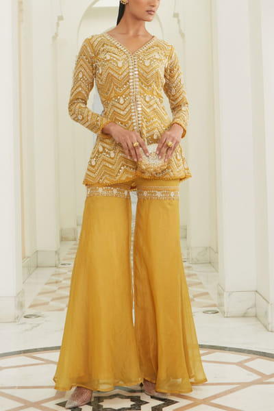 Ridhima Bhasin Yellow organza sharara and jacket set RBSSMYS2210