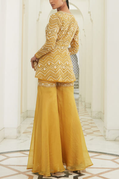 Ridhima Bhasin Yellow organza sharara and jacket set RBSSMYS2210