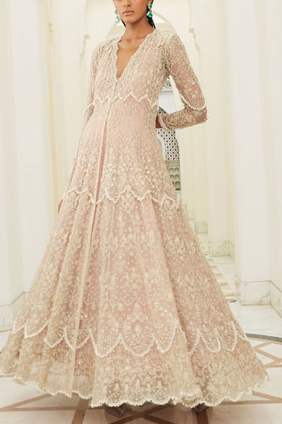 Beige embroidered anarkali set