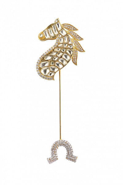 Polki embellished horse lapel pin