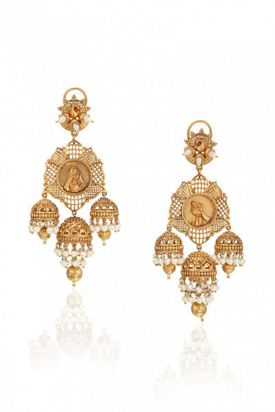Lotus framed triple jhumkis