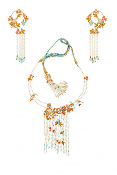 Pastel gold plated meenakari necklace set