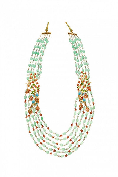Layered emerald bead necklace set
