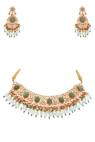 Kundan and jade necklace set