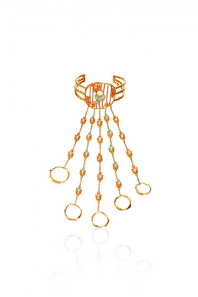 Peach and blue meenakari hathphool