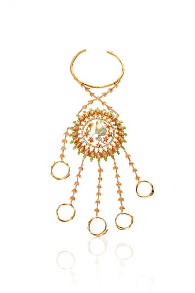 Peach and green meenakari hathphool