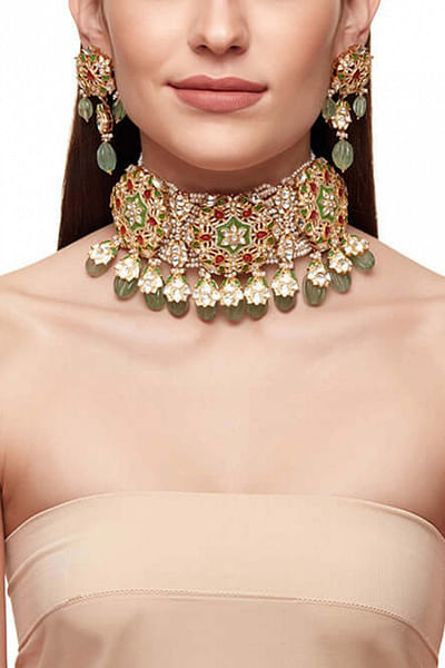 Green tourmaline bridal choker set