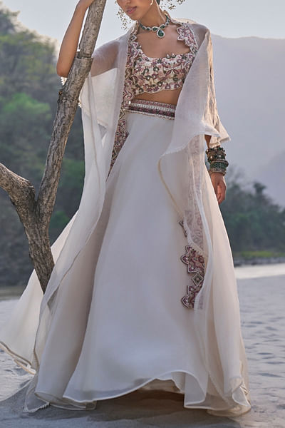 Ivory floral embroidered lehenga set