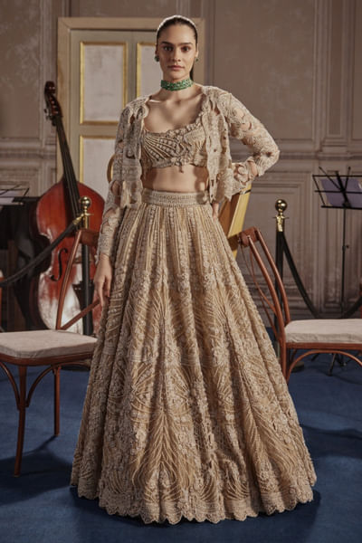 Gold embellished foil tissue lehenga set