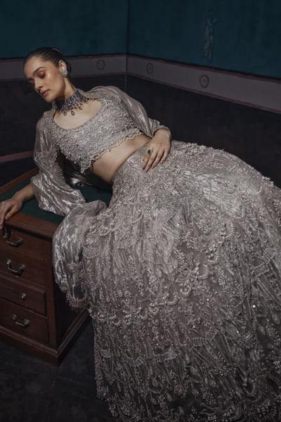 Silver floral embroidered lehenga set