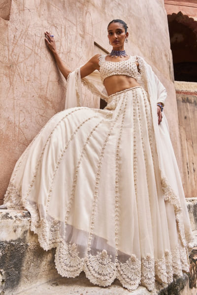 Ivory hand embroidered lehenga set