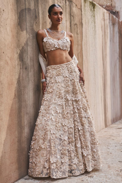 Ivory 3D embroidered lehenga set