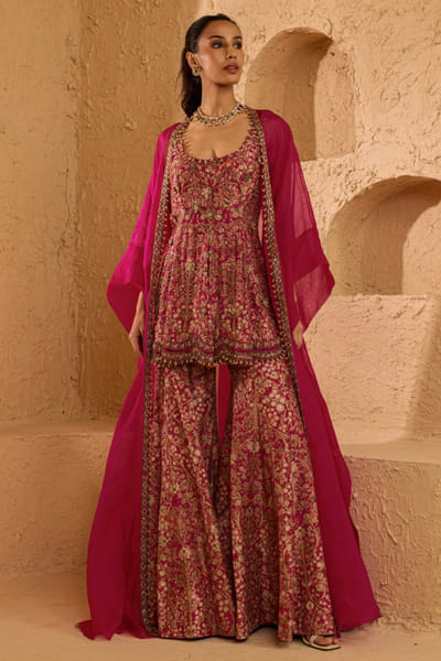 Pink peplum cape set