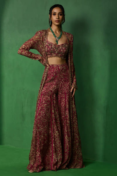 Pink embellished jacket sharara set