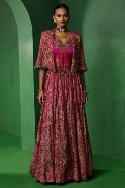 Pink embellished skirt set