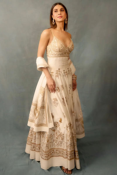 Ivory floral aari-foil chanderi anarkali set