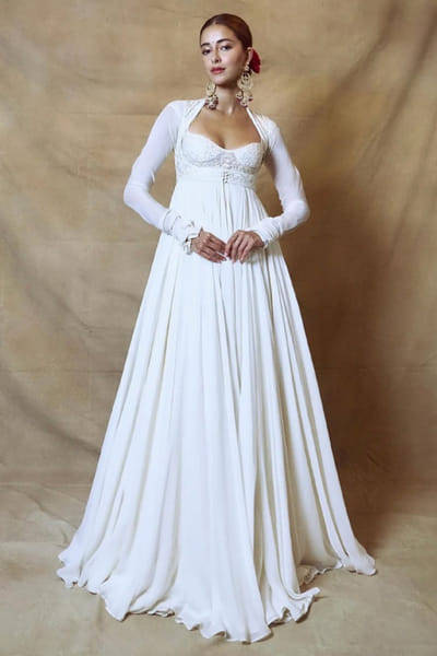 Ivory embroidered anarkali jacket set