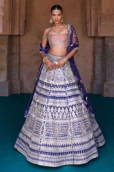 Angad Singh Blue and orange mirror embroidered lehenga set ANGAMAY26D145407
