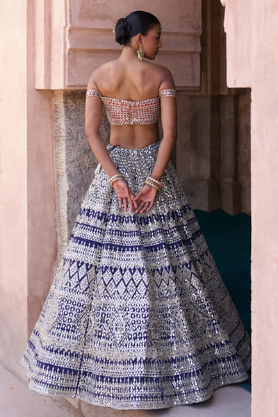 Angad Singh Blue and orange mirror embroidered lehenga set ANGAMAY26D145407
