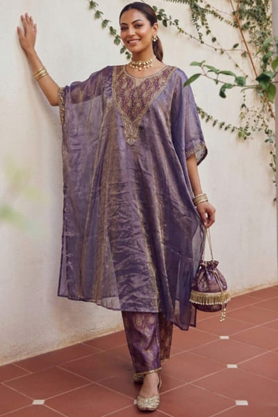 Ronak's Couture Violet zardozi embroidered kaftan set RONAMAY26D145503
