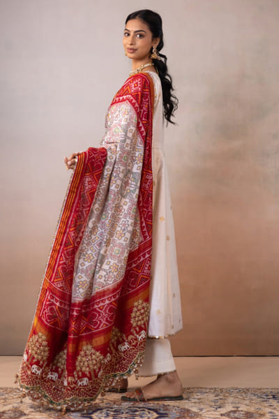 Ronak's Couture White and red pearl embroidered anarkali set RONAMAY26D145509
