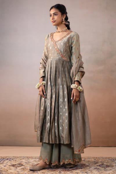 Ronak's Couture Olive zardozi embroidered angrakha set RONAMAY26D145500