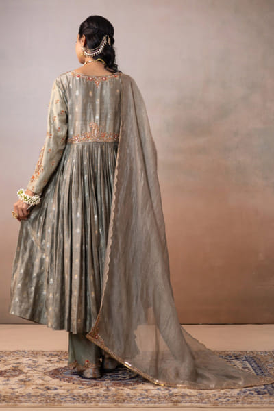 Ronak's Couture Olive zardozi embroidered angrakha set RONAMAY26D145500