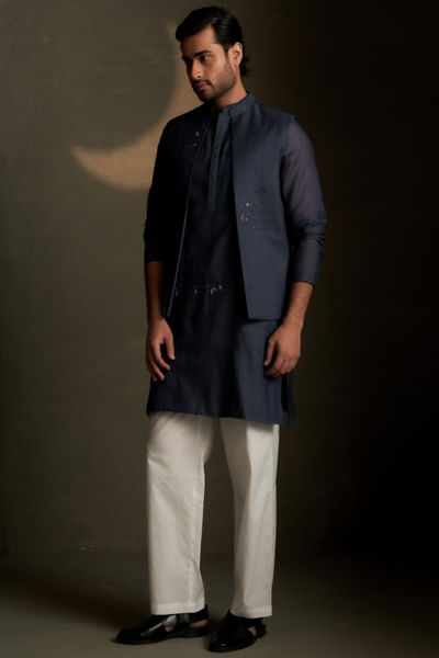 Blue dusk embroidered short jacket set