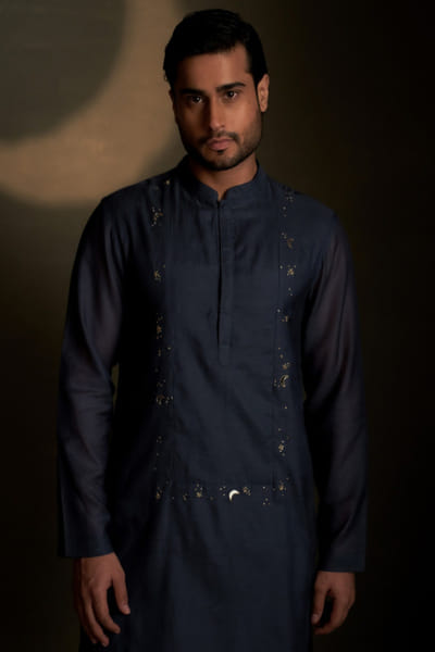 Blue dusk embroidered long kurta set