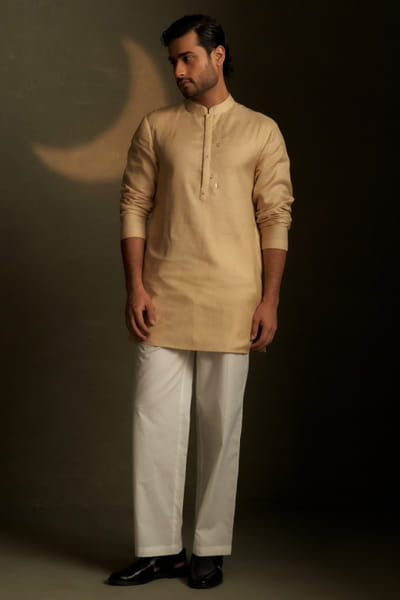 Golden beige embroidered short kurta set