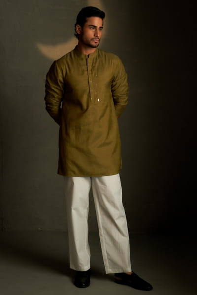 Olive dusk embroidered short kurta set