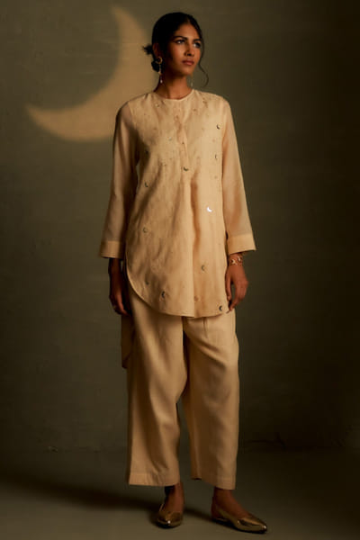 Golden beige embroidered kurta set