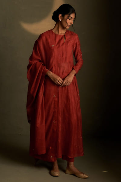 Moonlit crimson embroidered anarkali set