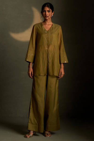 Olive dusk embroidered co-ord set