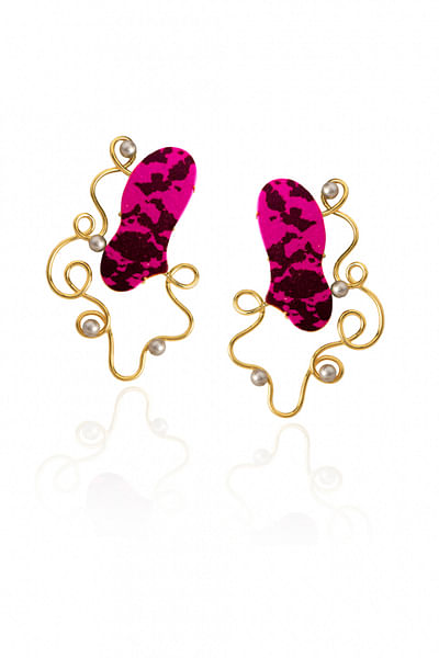 Gold plated and fuschia earrings