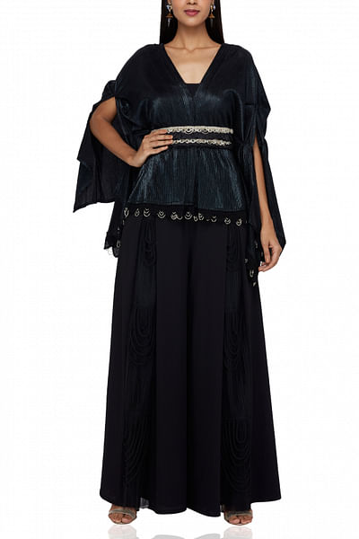 Midnight black cinched cape set