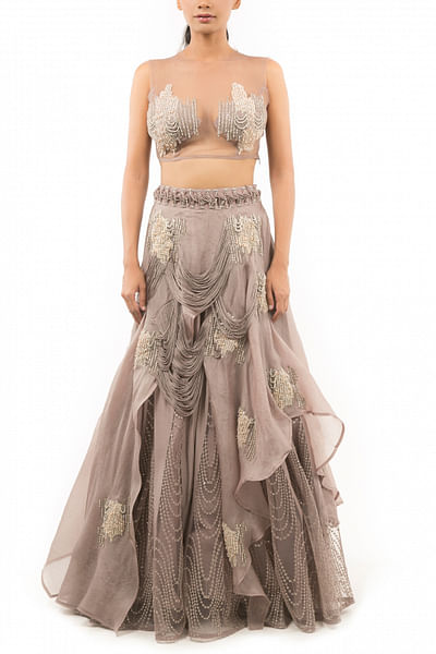 Lilac feather embellished lehenga set