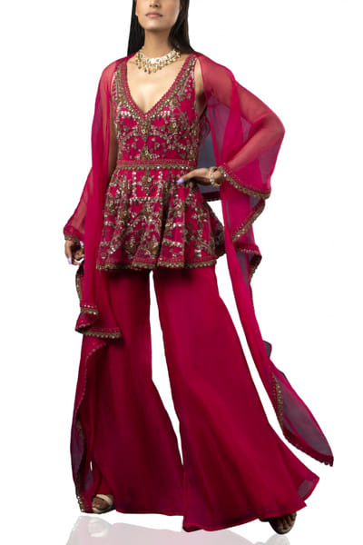 Fucshia peplum top and sharara set