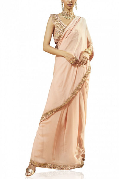 Pink pre-draped sari set