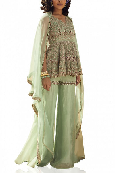 Aqua embroidered peplum set