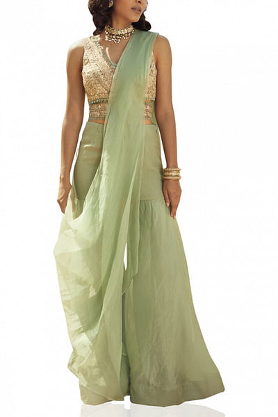 Aqua embroidered sharara set
