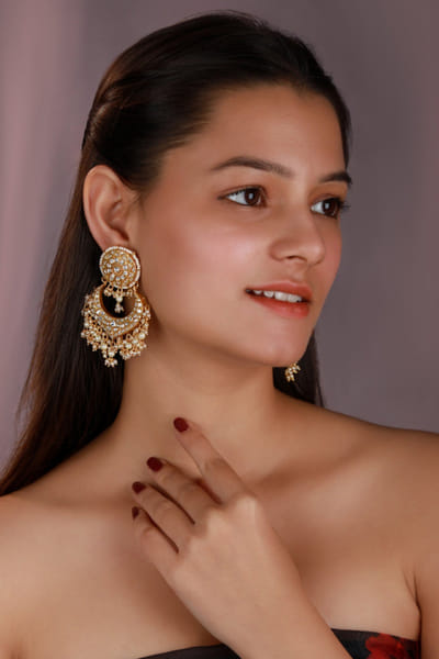 Riana Jewellery White jadtar stone pearl chandbali earrings RIAAPR25D124373