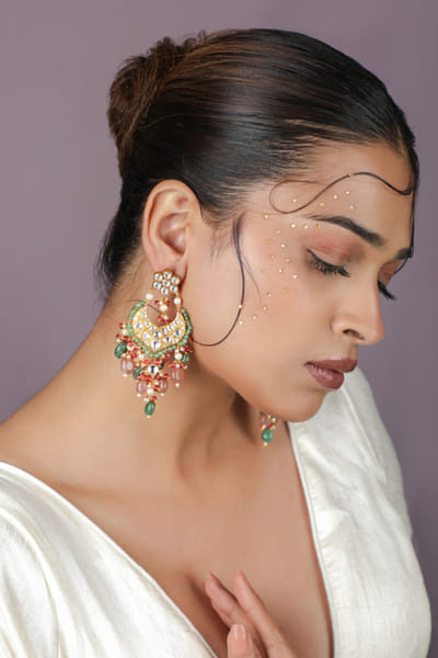 Riana Jewellery Pink and green kundan stone earrings RIANAPR26D143349