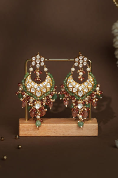 Riana Jewellery Pink and green kundan stone earrings RIANAPR26D143349