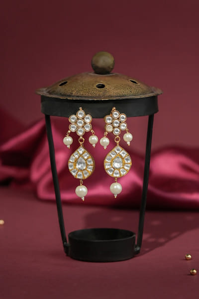 Riana Jewellery White pearl embellished earrings RIANAPR26D243468