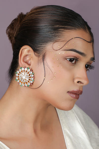 Riana Jewellery Pink and green foral beaded stud earrings RIANAPR26D243472