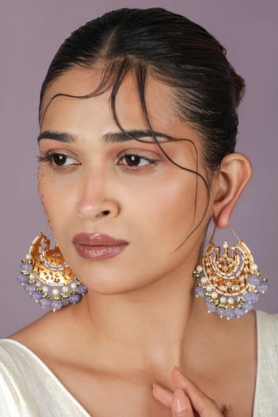 Riana Jewellery Purple beaded jadau earrings RIANAPR26D243465