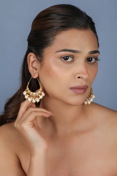 Riana Jewellery White pearl encrusted jadau earrings RIANAPR26D243466
