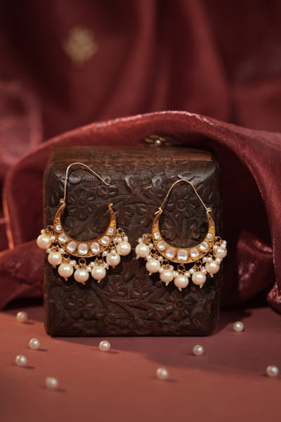 Riana Jewellery White pearl encrusted jadau earrings RIANAPR26D243466